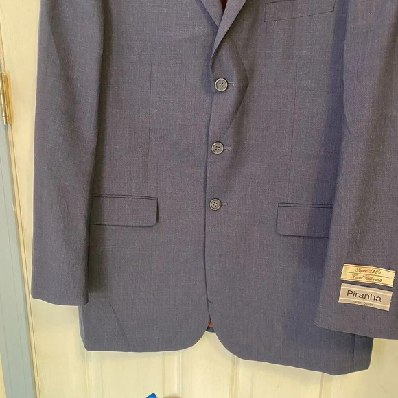 New Piranha Wool Blazer Men 44Long Hand Tailored Blue Suit Jacket Coat Luxury - Picture 12 of 12